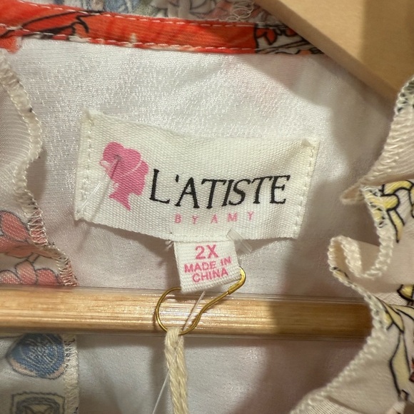 L'ATISTE Vibrant Red and Cream Maxi Dress - Picture 4 of 5